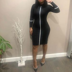 Long Seeve slim Long Dress Ladies Casual Pencil Dress O Neck